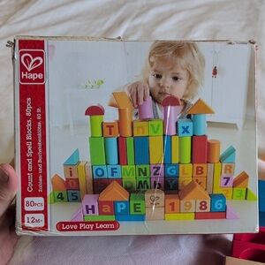 hape toys count and spell wooden block set age 12 months+ 79 pieces